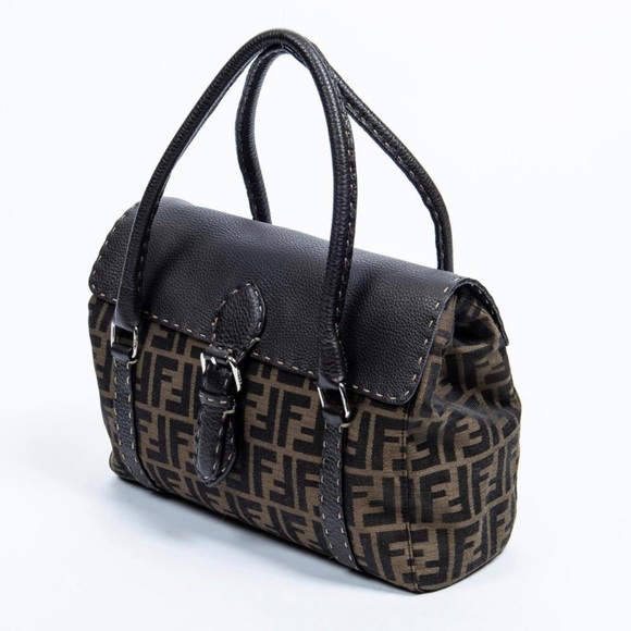 Fendi Selleria handbag in brown monogram canvas and brown grained leather - Picture 12 of 13